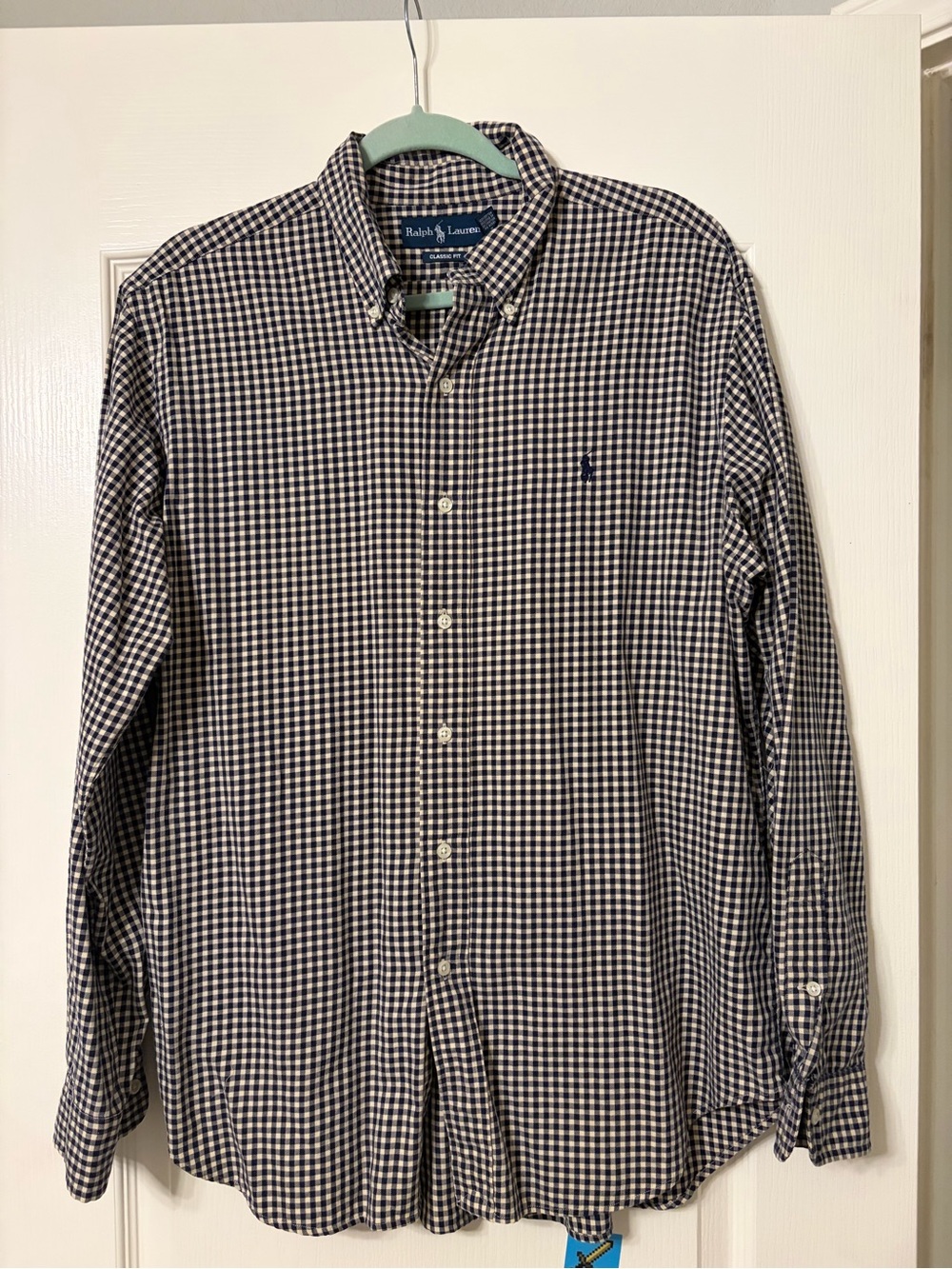 Ralph Lauren Navy and White Check Button-Down Shirt